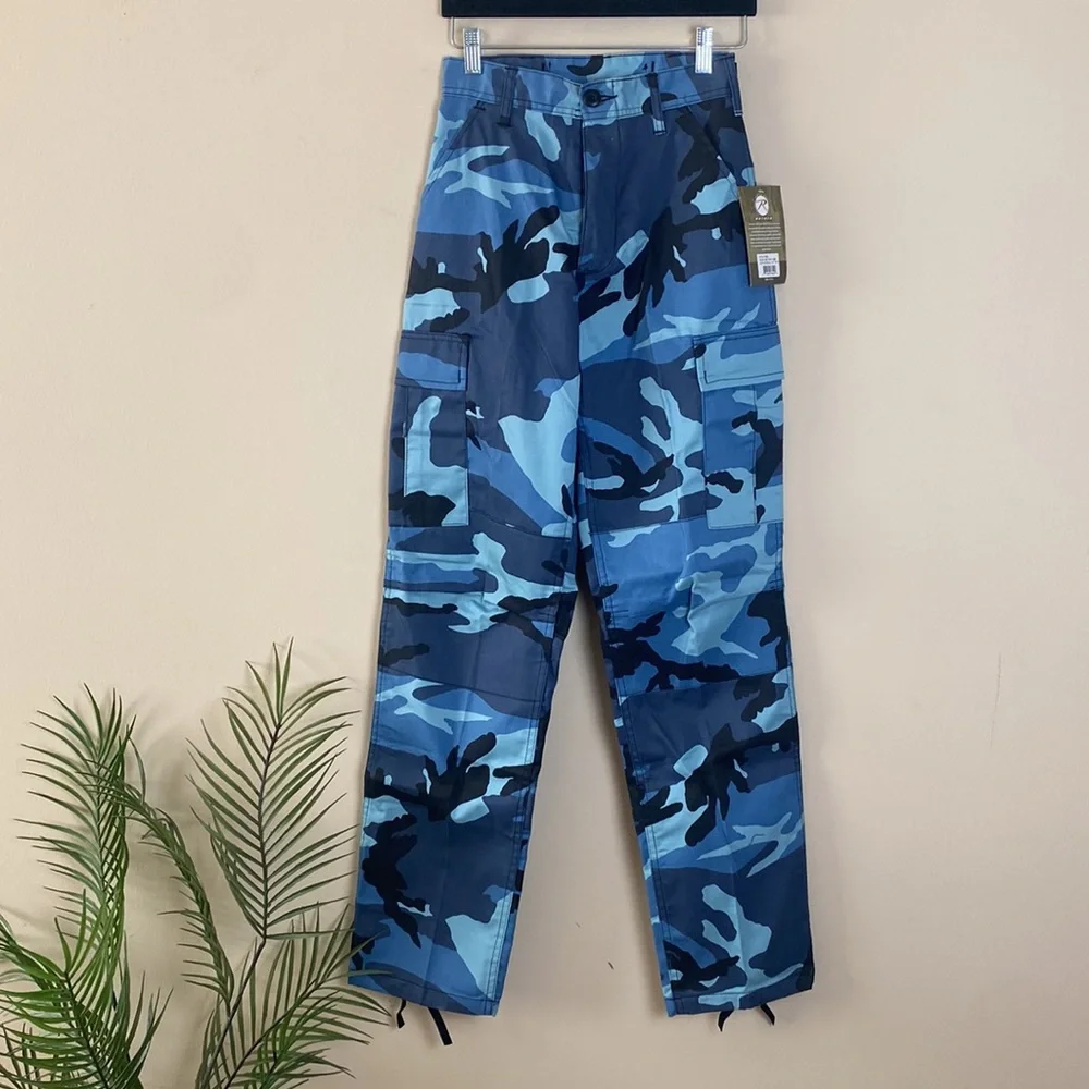 Rothco Military Sky Blue Camo High Rise Adjustable Waist Cargo Jogger Sweatpants - Picture 7 of 14